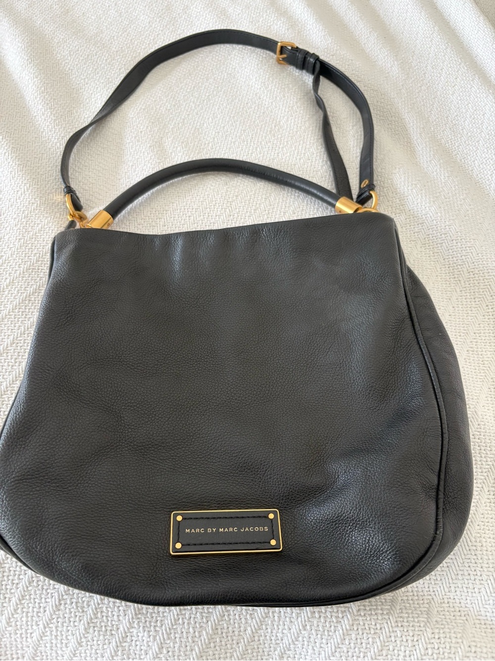 Marc by Marc Jacobs Black Pebbled Leather Hobo with Gold Hardware